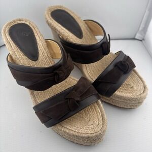 Alexandre Birman Brown Clarita Espadrille Jute Wedge Sandals 38 US 8 Leather